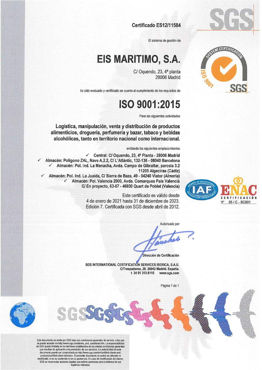 Certificado EIS Maritimo